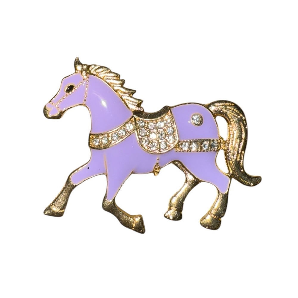 Lavender in Gold Tone Horse Brooch